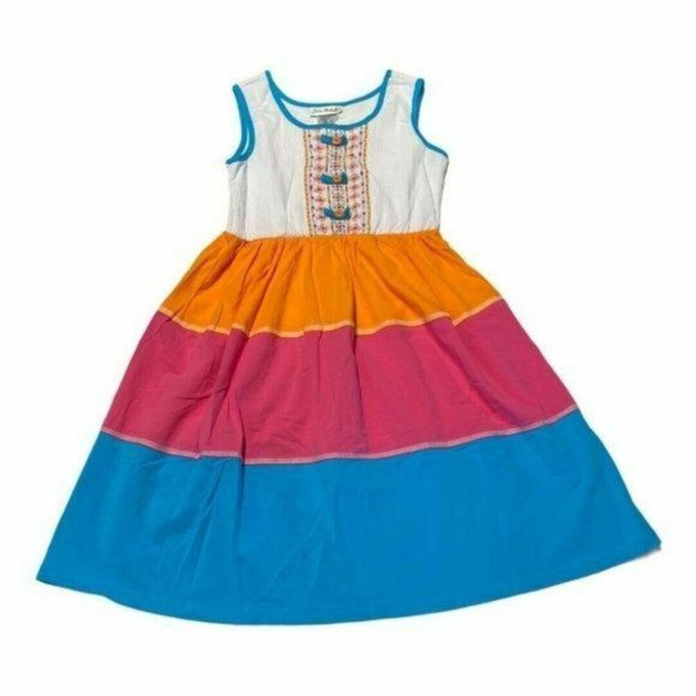 New Jona Michelle Girls Tiered Rainbow Cotton Dress Size 10 Youth Multicolor